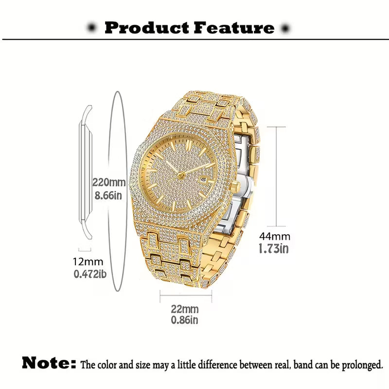Luxury Iced-Out Men's Watch – Quartz & Date