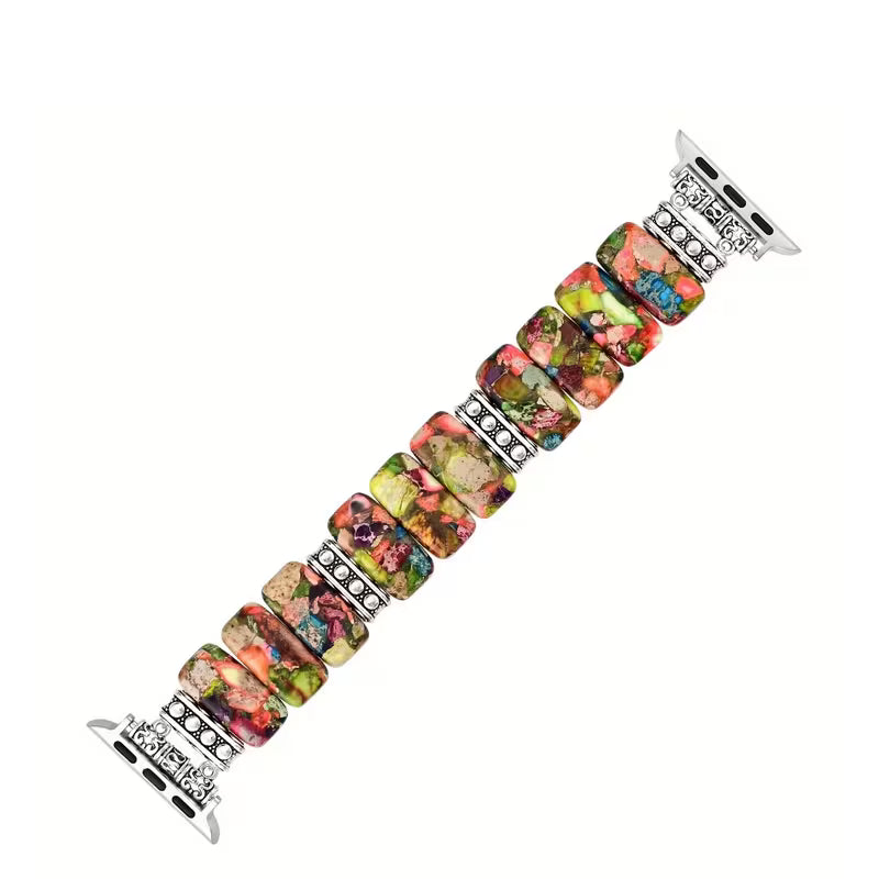 Natural multi-colored stone bracelet compatible with Apple Watch Series.