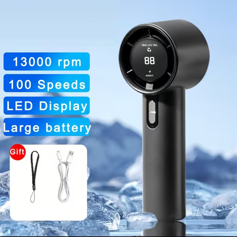 Portable handheld fan, ultra-high speed for rapid cooling.