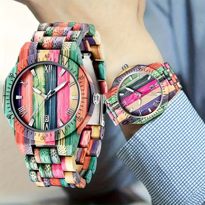 Lightweight Wooden Watch – Handcrafted Bamboo Design with Color Accents