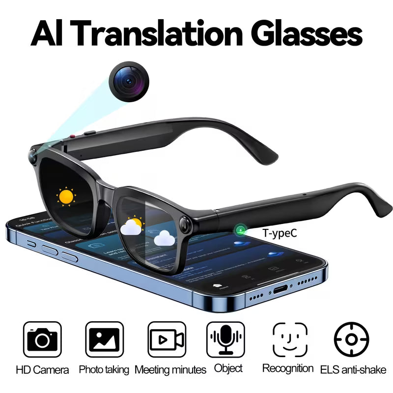 AI Smart Glasses – 8MP Camera, Real-Time Translation & Voice Assistant