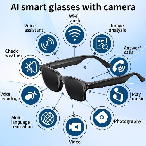 AI Smart Glasses – 8MP Camera, Real-Time Translation & Voice Assistant