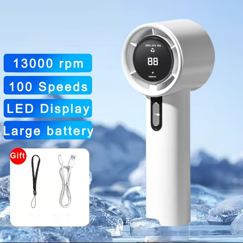 Portable handheld fan, ultra-high speed for rapid cooling.
