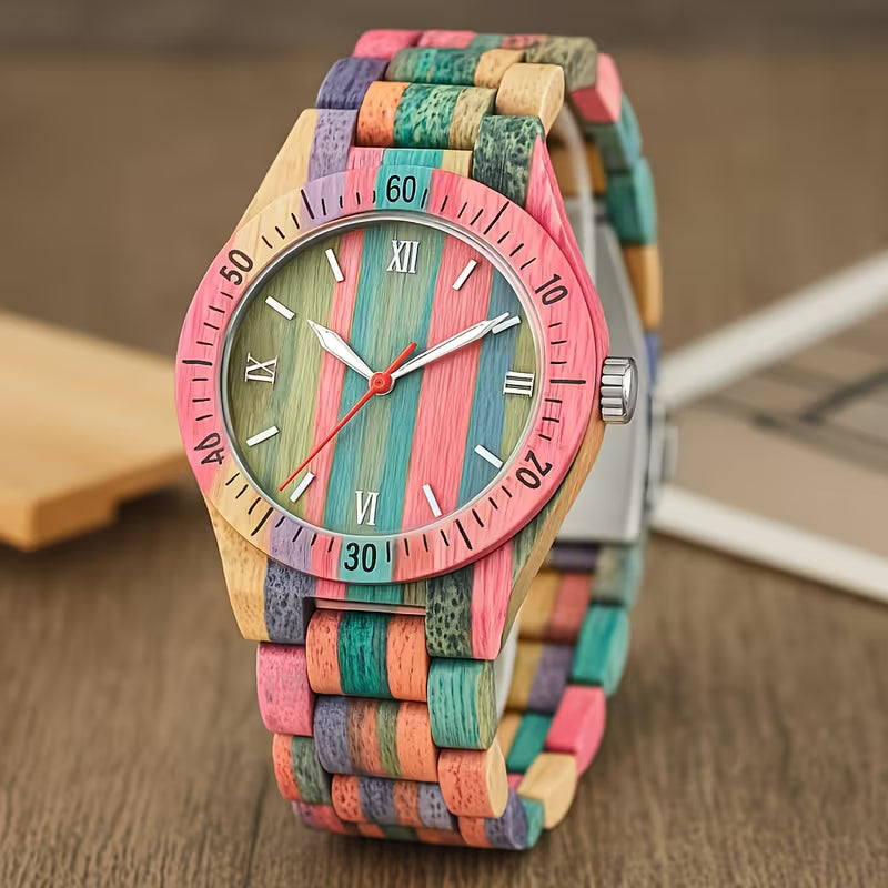Lightweight Wooden Watch – Handcrafted Bamboo Design with Color Accents