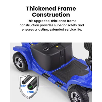 Foldable 4-wheel mobility scooter for seniors: 200W motor, 15.5-mile range, lightweight and portable travel scooter featuring 9-inch tires and a storage basket.