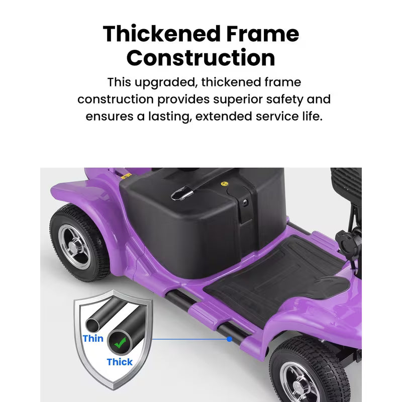 Foldable 4-wheel mobility scooter for seniors: 200W motor, 15.5-mile range, lightweight and portable travel scooter featuring 9-inch tires and a storage basket.