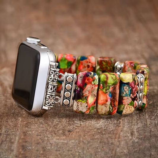 Natural multi-colored stone bracelet compatible with Apple Watch Series.