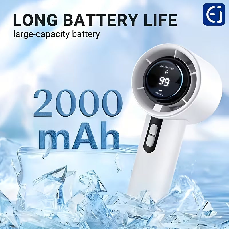 Portable handheld fan, ultra-high speed for rapid cooling.