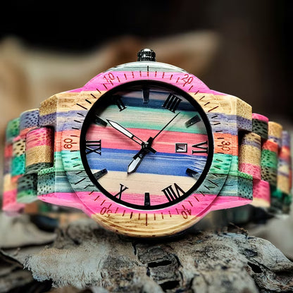 Lightweight Wooden Watch – Handcrafted Bamboo Design with Color Accents
