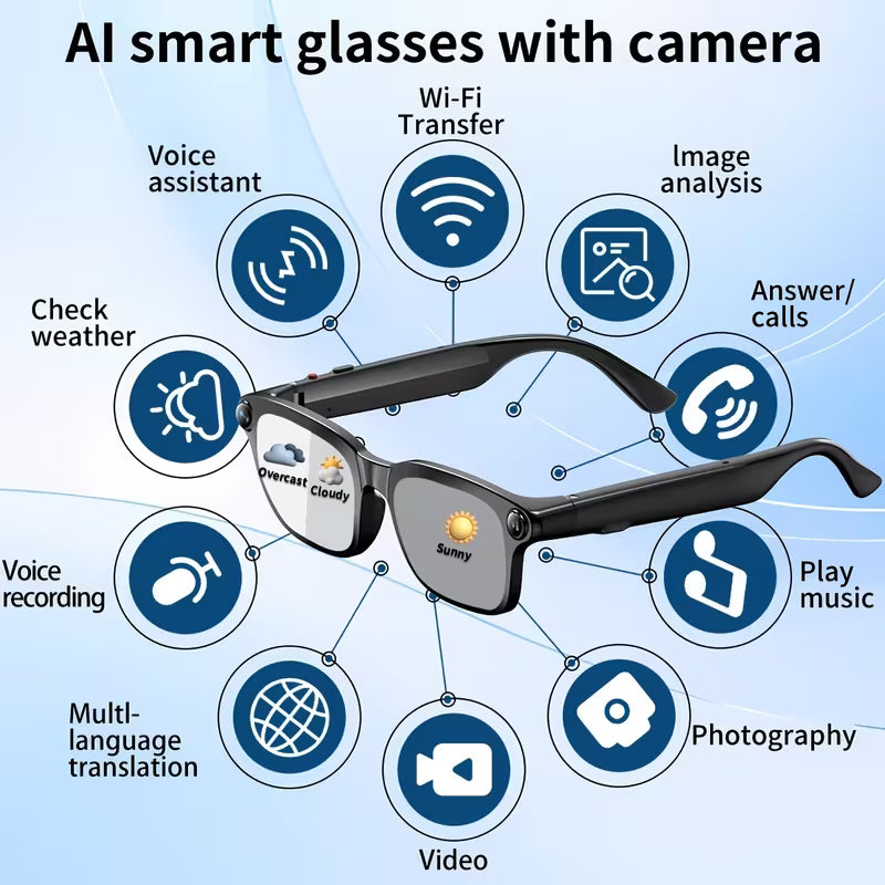 AI Smart Glasses – 8MP Camera, Real-Time Translation & Voice Assistant