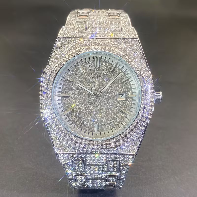 Luxury Iced-Out Men's Watch – Quartz & Date