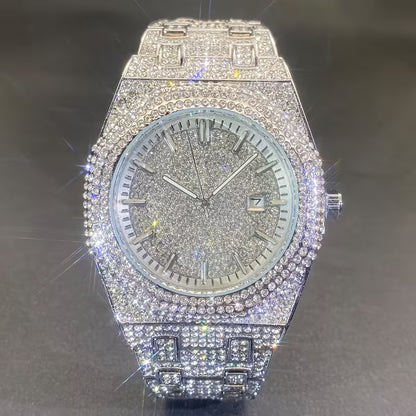 Luxury Iced-Out Men's Watch – Quartz & Date