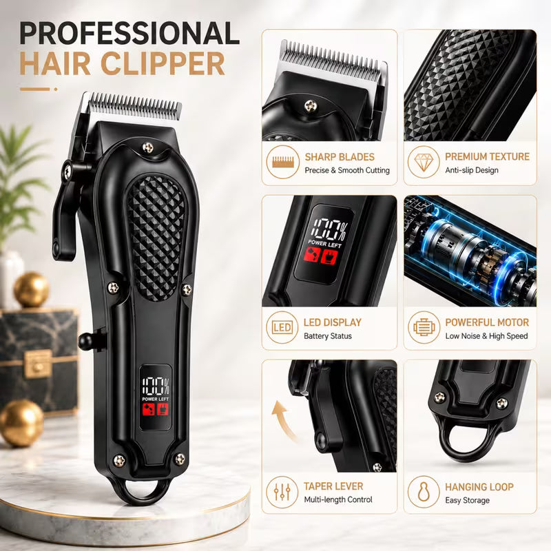 Rechargeable electric beauty set featuring an LCD battery display.