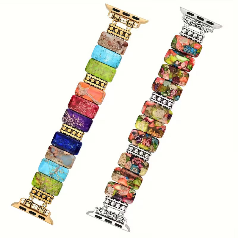 Natural multi-colored stone bracelet compatible with Apple Watch Series.