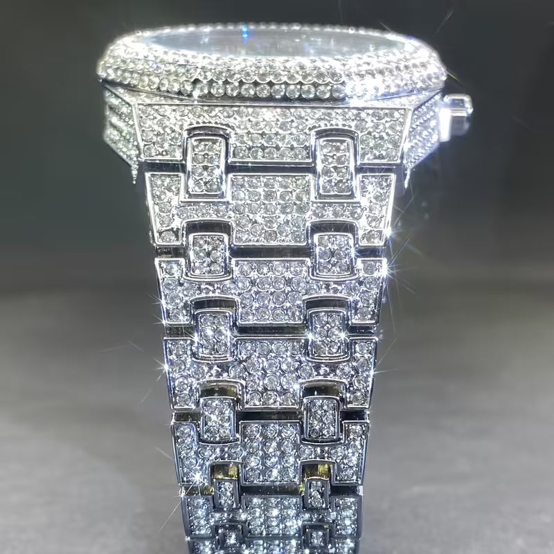 Luxury Iced-Out Men's Watch – Quartz & Date