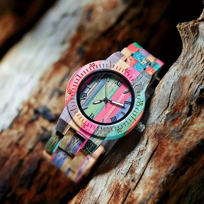 Lightweight Wooden Watch – Handcrafted Bamboo Design with Color Accents