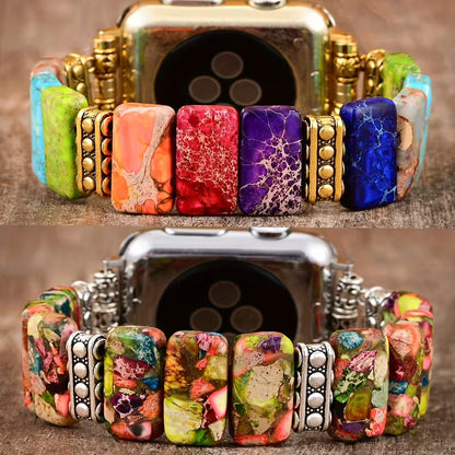 Natural multi-colored stone bracelet compatible with Apple Watch Series.