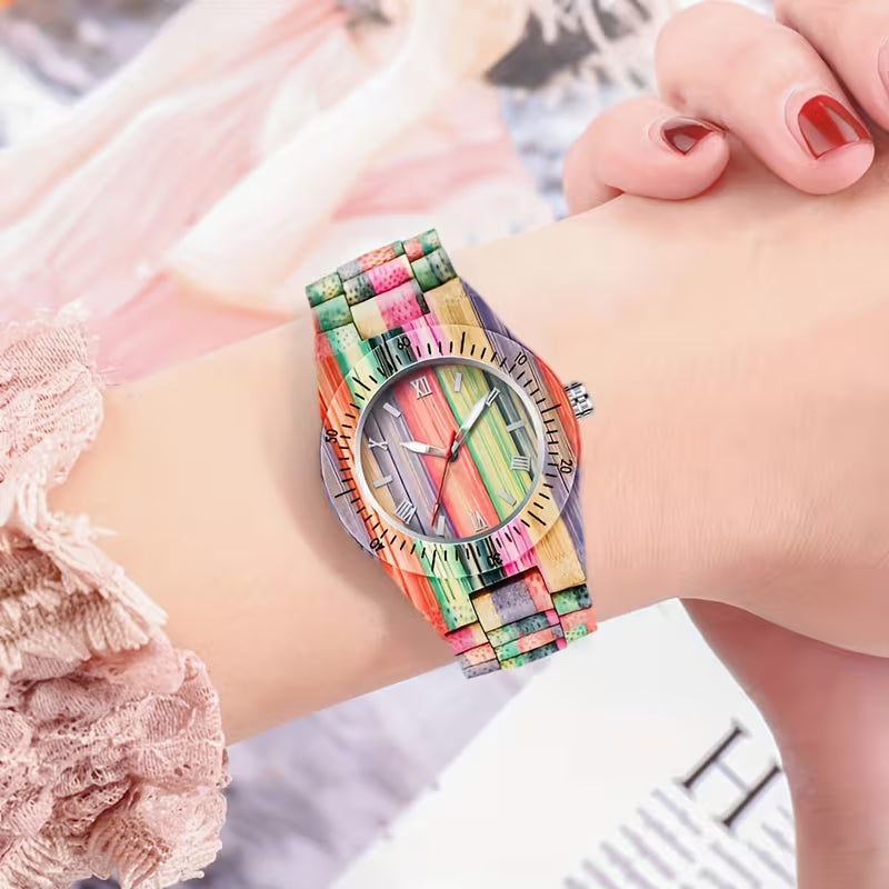 Lightweight Wooden Watch – Handcrafted Bamboo Design with Color Accents