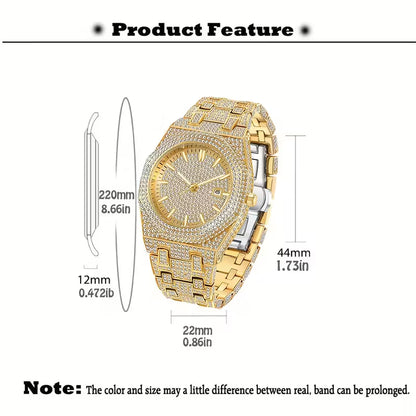 Luxury Iced-Out Men's Watch – Quartz & Date