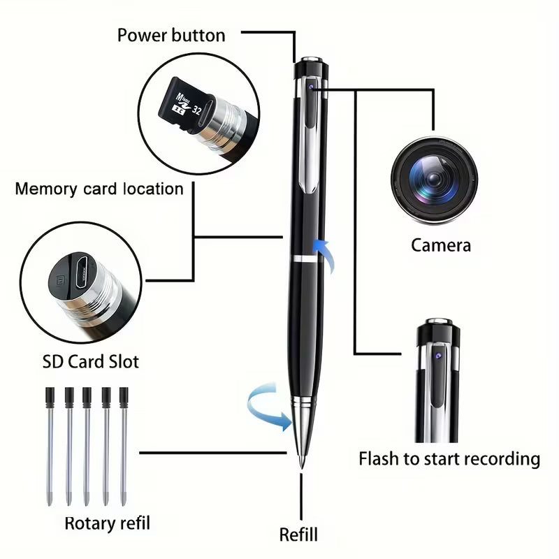 Voice Recorder Pen Camera – Wearable 1080P Nanny Cam – Portable HD Camera