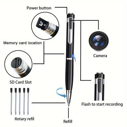 Voice Recorder Pen Camera – Wearable 1080P Nanny Cam – Portable HD Camera