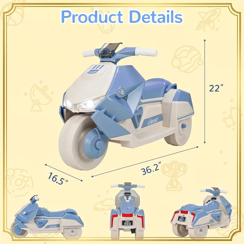 Toy Motorcycle – 6V Battery-Powered, Featuring LED Lights, Interstellar Music, and Realistic Engine Sounds – Ride-On Toy for Kids