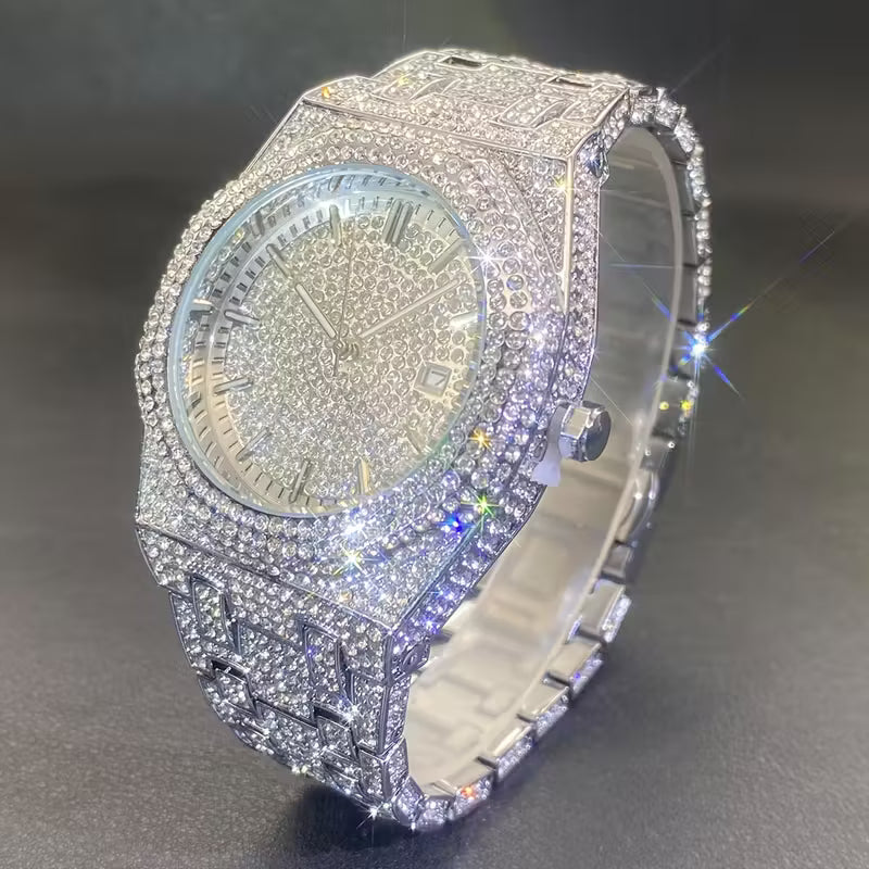 Luxury Iced-Out Men's Watch – Quartz & Date