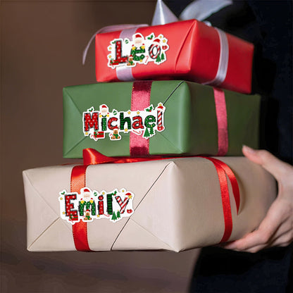 ersonalized Name Christmas Theme Cartoon Stickers, Holiday Labels for Gift Box/Package, Envelope Seals, Christmas Gift for Kids/Family/Friends