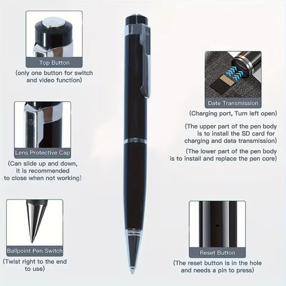 Voice Recorder Pen Camera – Wearable 1080P Nanny Cam – Portable HD Camera