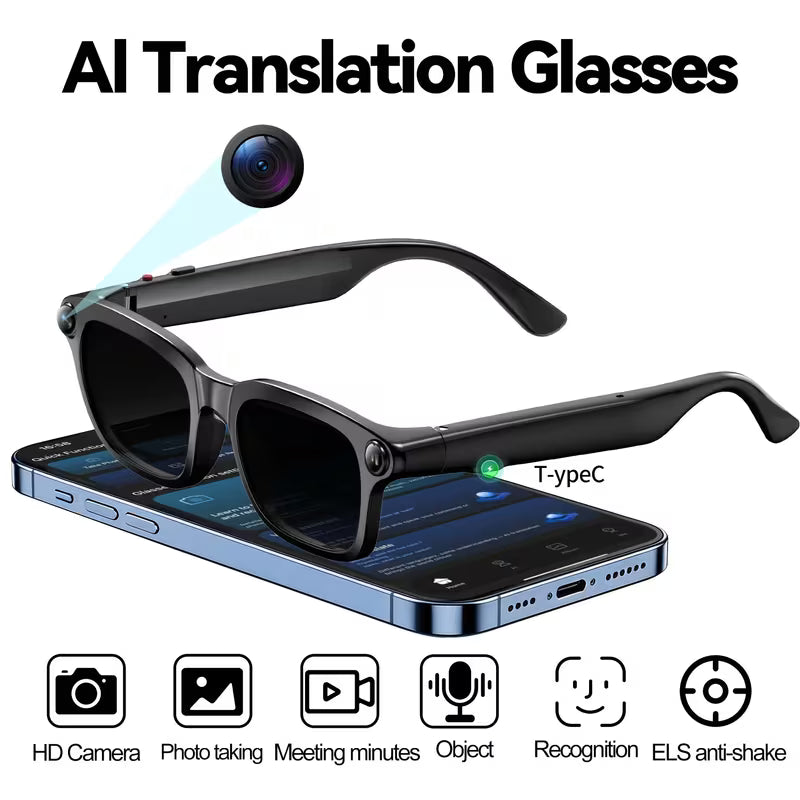 AI Smart Glasses – 8MP Camera, Real-Time Translation & Voice Assistant