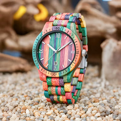 Lightweight Wooden Watch – Handcrafted Bamboo Design with Color Accents