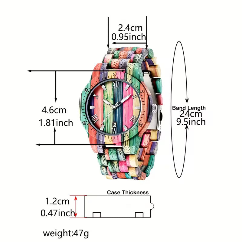 Lightweight Wooden Watch – Handcrafted Bamboo Design with Color Accents