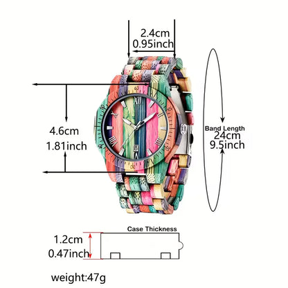 Lightweight Wooden Watch – Handcrafted Bamboo Design with Color Accents