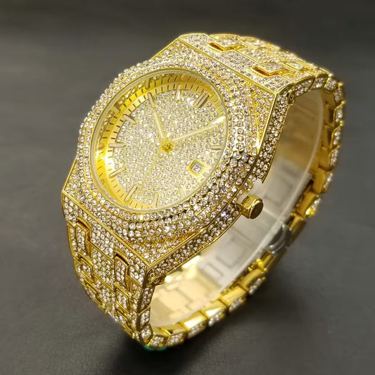 Luxury Iced-Out Men's Watch – Quartz & Date