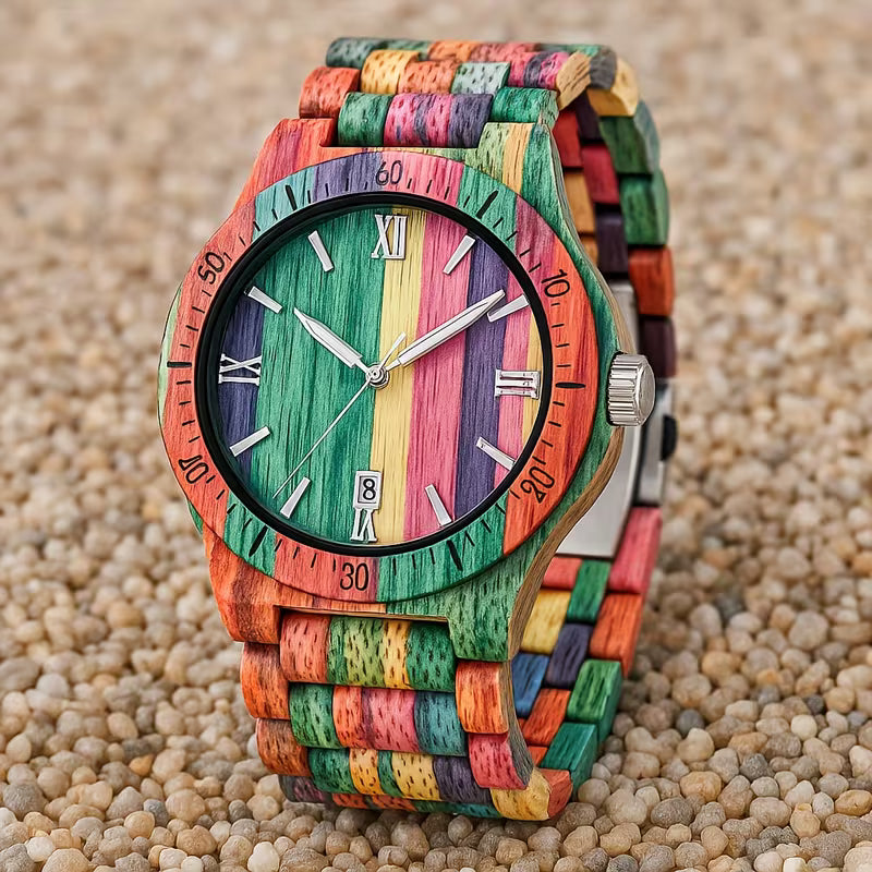 Lightweight Wooden Watch – Handcrafted Bamboo Design with Color Accents
