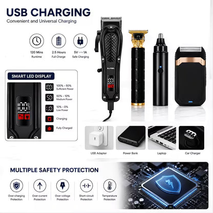 Rechargeable electric beauty set featuring an LCD battery display.