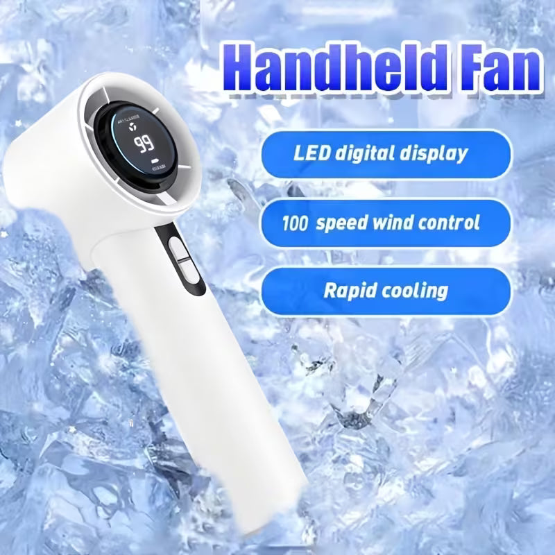 Portable handheld fan, ultra-high speed for rapid cooling.