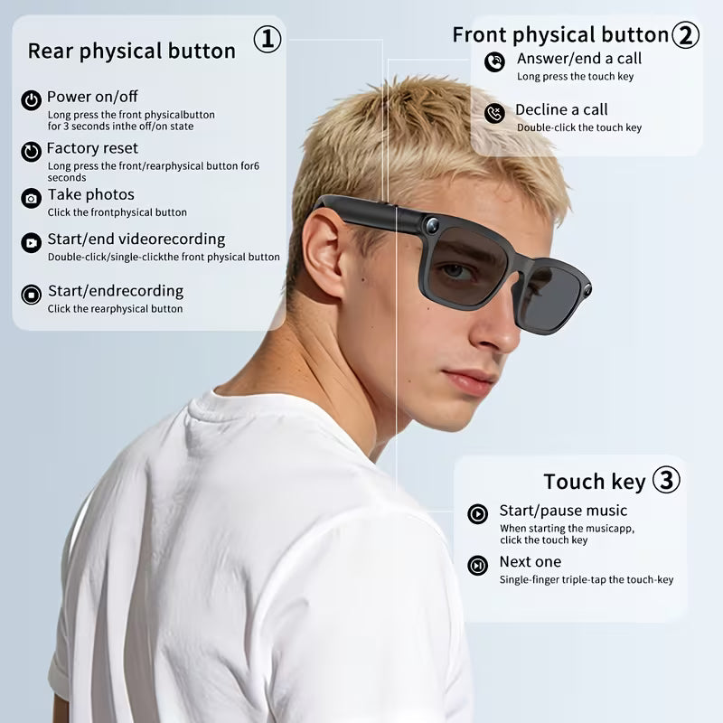 AI Smart Glasses – 8MP Camera, Real-Time Translation & Voice Assistant